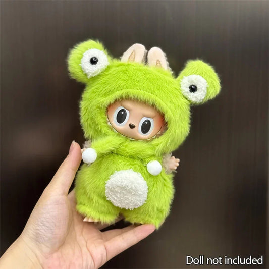 Öltözet kapucnis zöld / 17 cm-es Labubu számára (Labubu plüssfigurát nem tartalmaz)