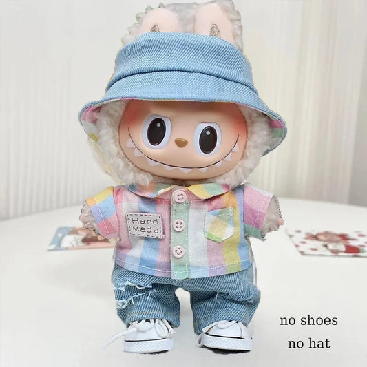 Öltözet kalap és cipő nélkül / 17 cm-es Labubu számára ing és nadrág (Labubu plüssfigurát nem tartalmaz)